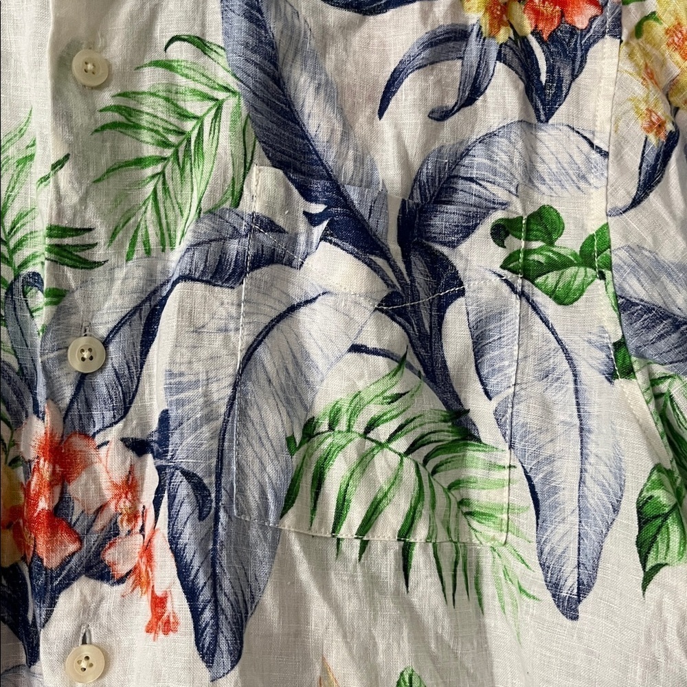 Tommy Bahama Tropical Print Shirt - Green and Orange Accents - Picture 4 of 13
